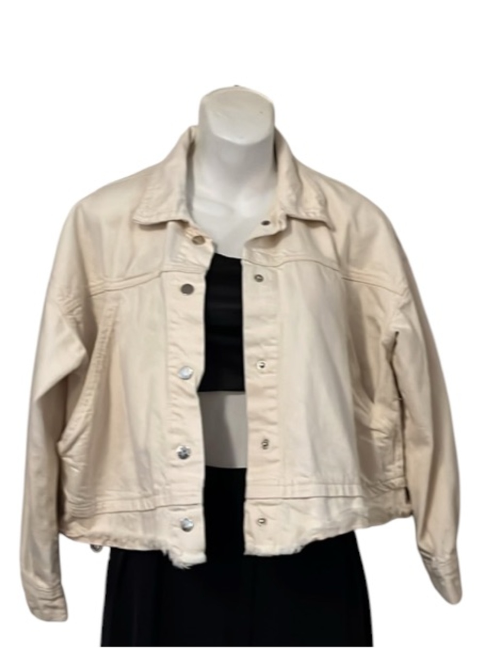 Tracy +  Cream Off White Cropped Light Weight Loose Denim Jacket Sz S